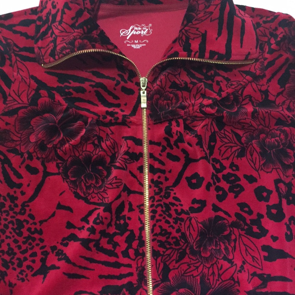 Style Company sport jacket red & black w/flowers - Picture 2 of 3